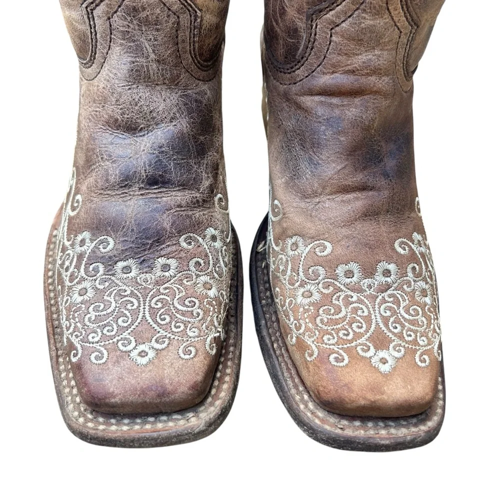 CORRAL A2663 floral embroidery distressed leather cowgirl boots square toe SZ5.5 - Picture 5 of 7